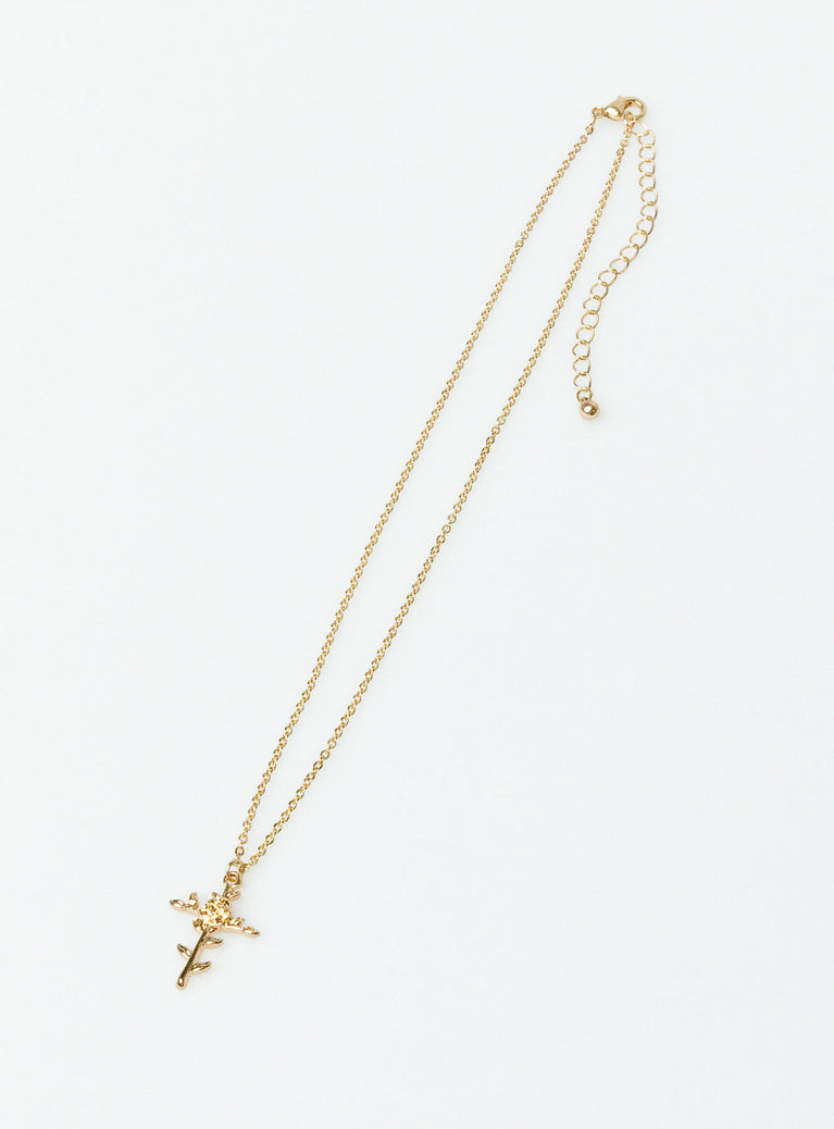 Necklace Gold toned Cross charm Lobster clasp fastening