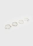 Silver-toned ring pack Set of four, pearl detail, lightweight