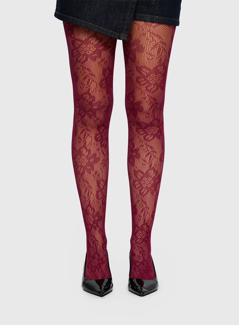 Ammelia Sheer Lace Tights Red