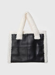 Faux leather tote bag   Fixed shoulder straps, fleece lining and trims, flat base