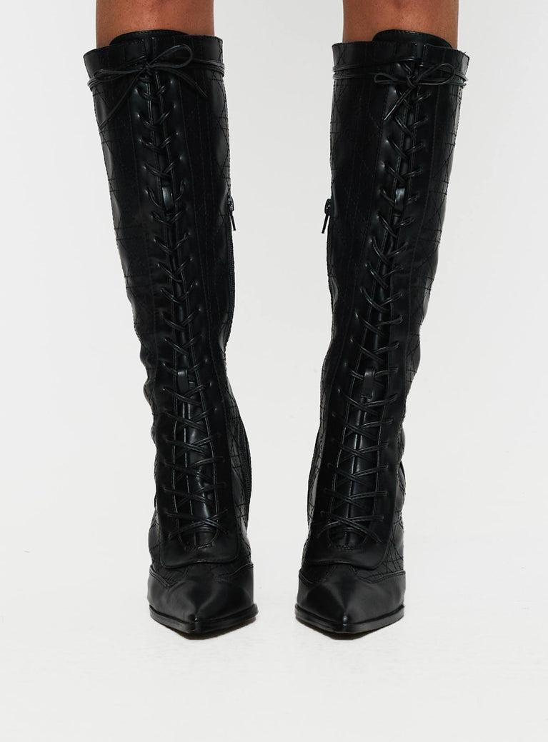 Creator Knee High Lace-Up Boots Black