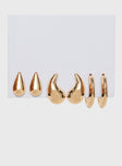 Gold-toned earring pack Pack of three pairs, stud & hoop styles, all stud fasteni