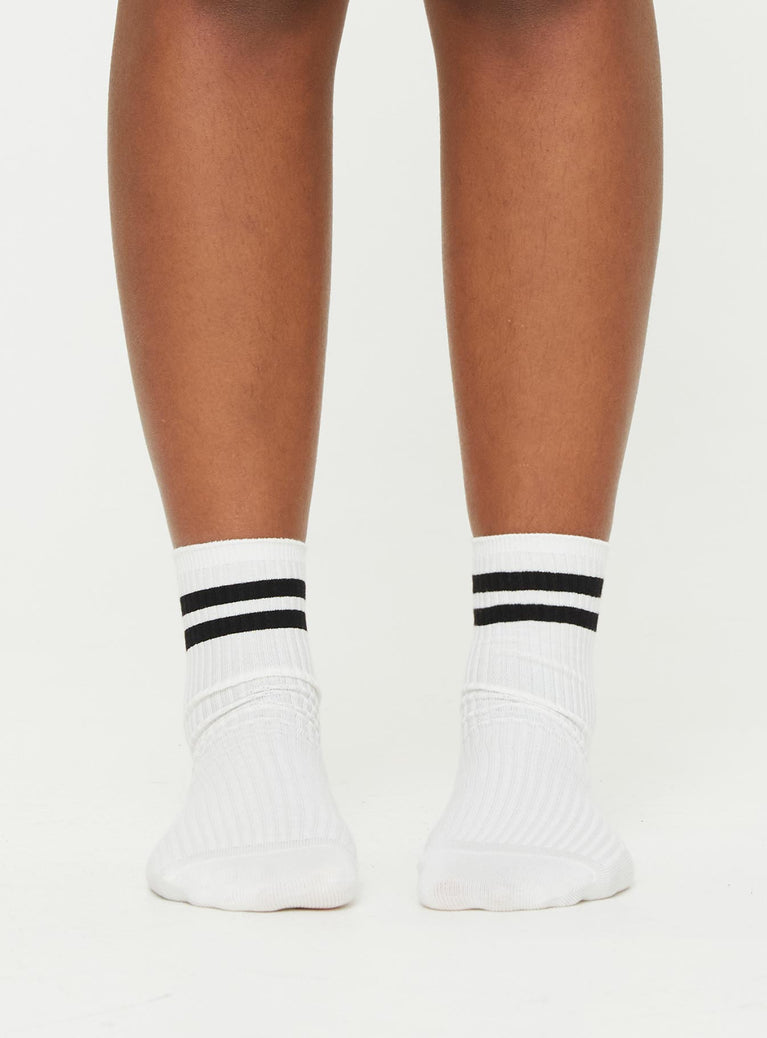 Pally Black Trim Crew Socks White