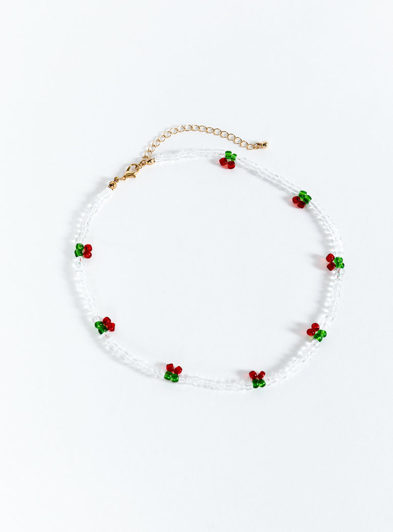 Beaded necklace Cherry detail, lobster clasp fastening 