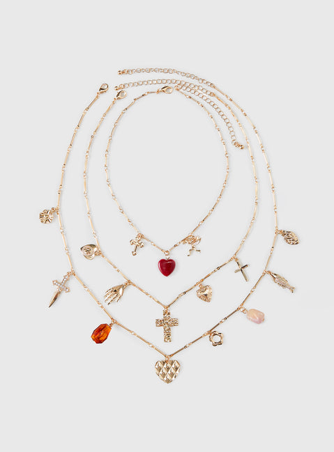 Kiss And Tell Layered Charm Necklace Gold