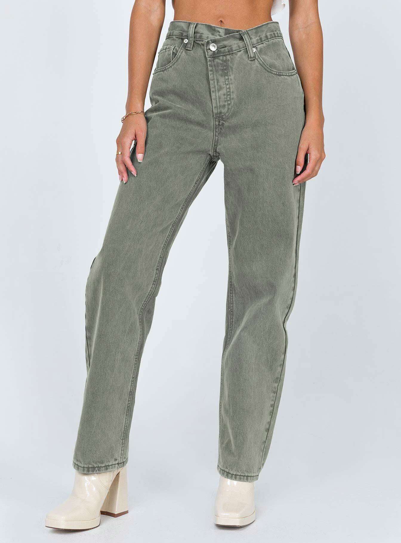 Holly asymmetric straight leg jean green denim