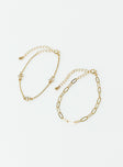 Bracelet pack Gold toned Two chains - these can be worn separately Lobster clasp fastening