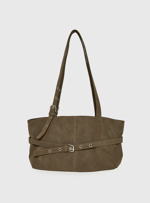 Cosimma Buckle Detail Faux Suede Shoulder Bag Khaki