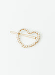 Hair clip  Gold toned Pearl detail Heart shaped  Slim clip fastening 