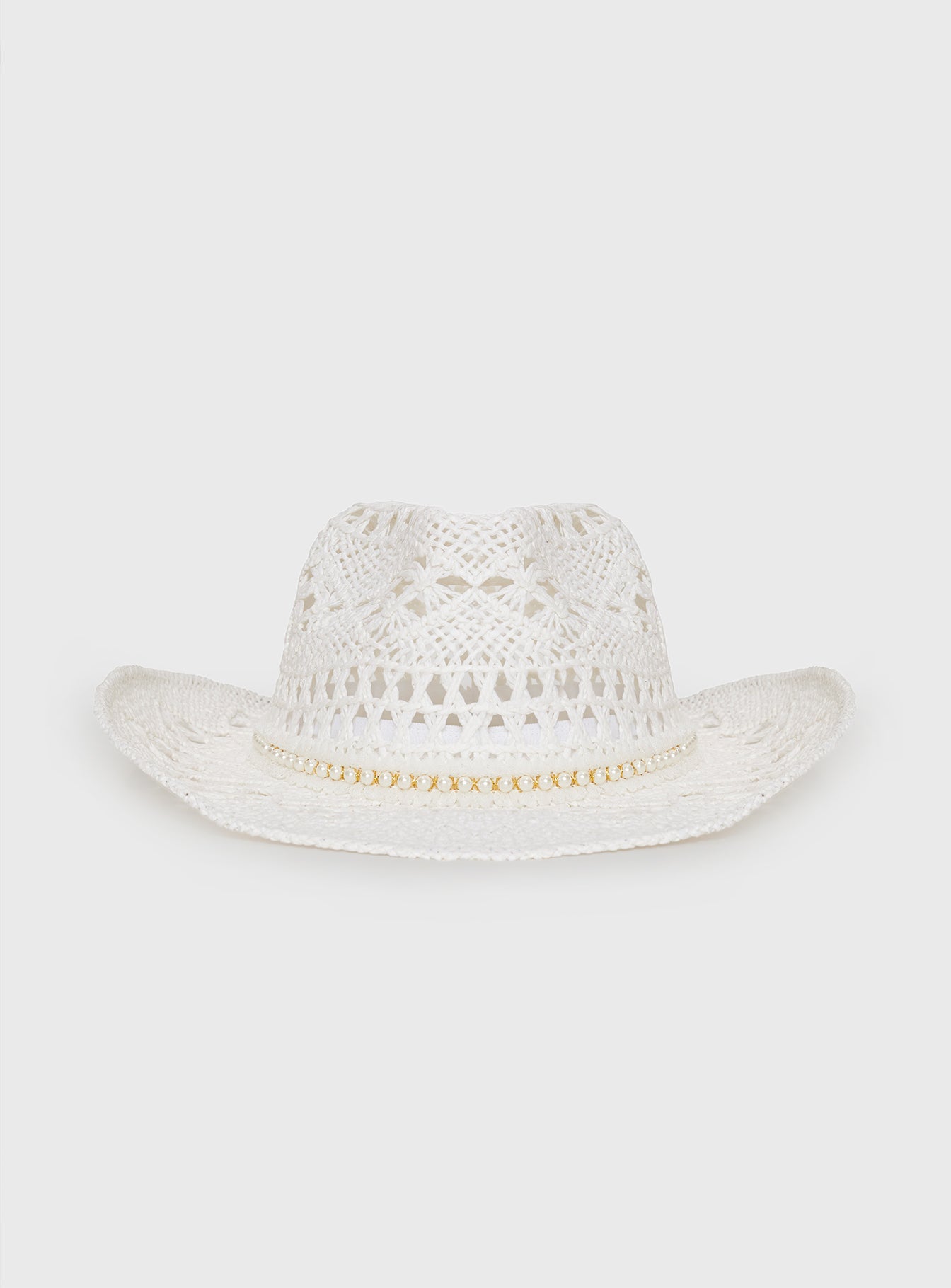 Straw cowboy hat Moulded brim, beaded detail