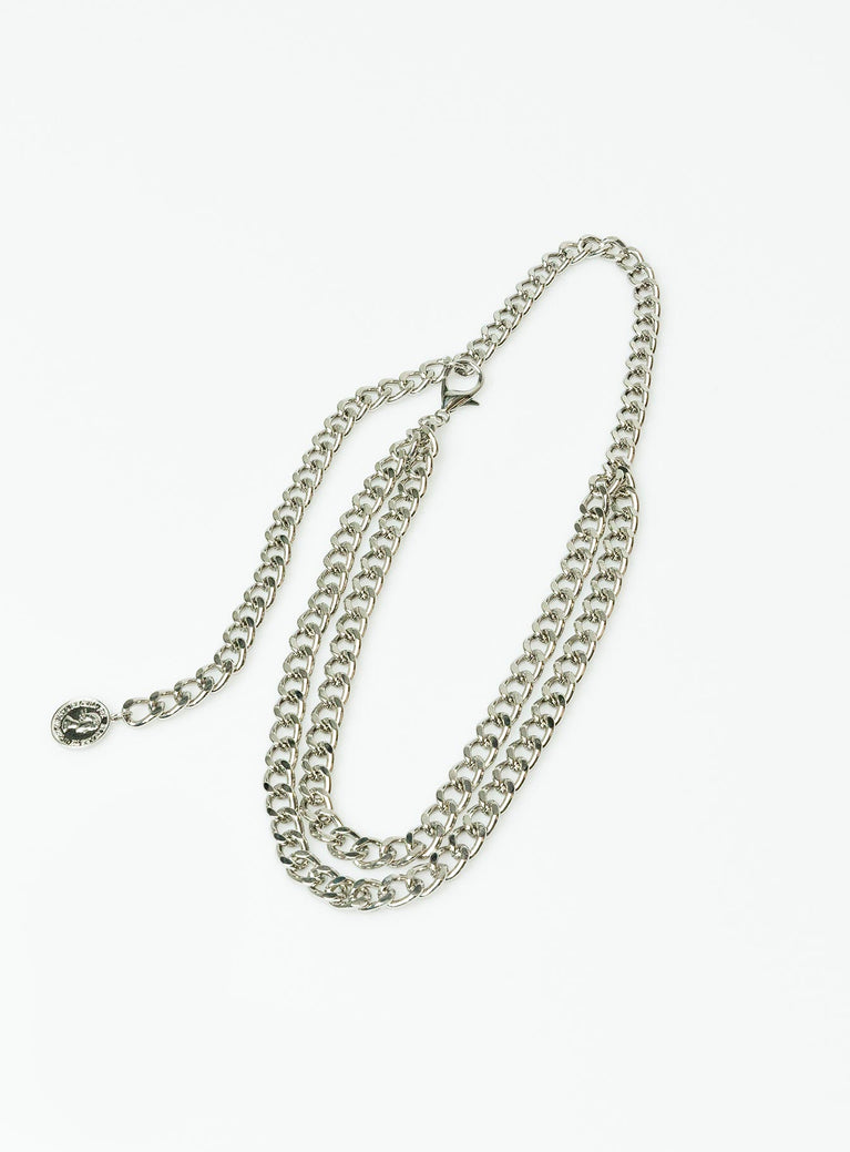 Belt Silver toned Oversized curb style chain Coin pendant Lobster clasp fastening