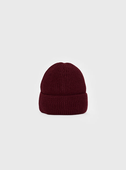 Maroon Knit Beanie Foldable brim