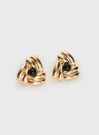 Gold toned earrings Stud fastening, gemstone detail