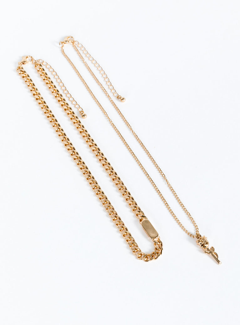 Gold-toned necklace pack Two chains - these can be worn separately, drop charm, lobster clasp fastening