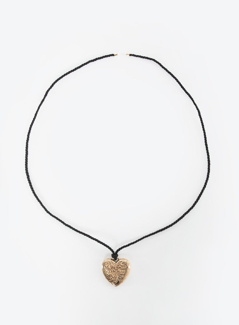 Gold-toned heart pendant necklace Cord style chain, tie fastening