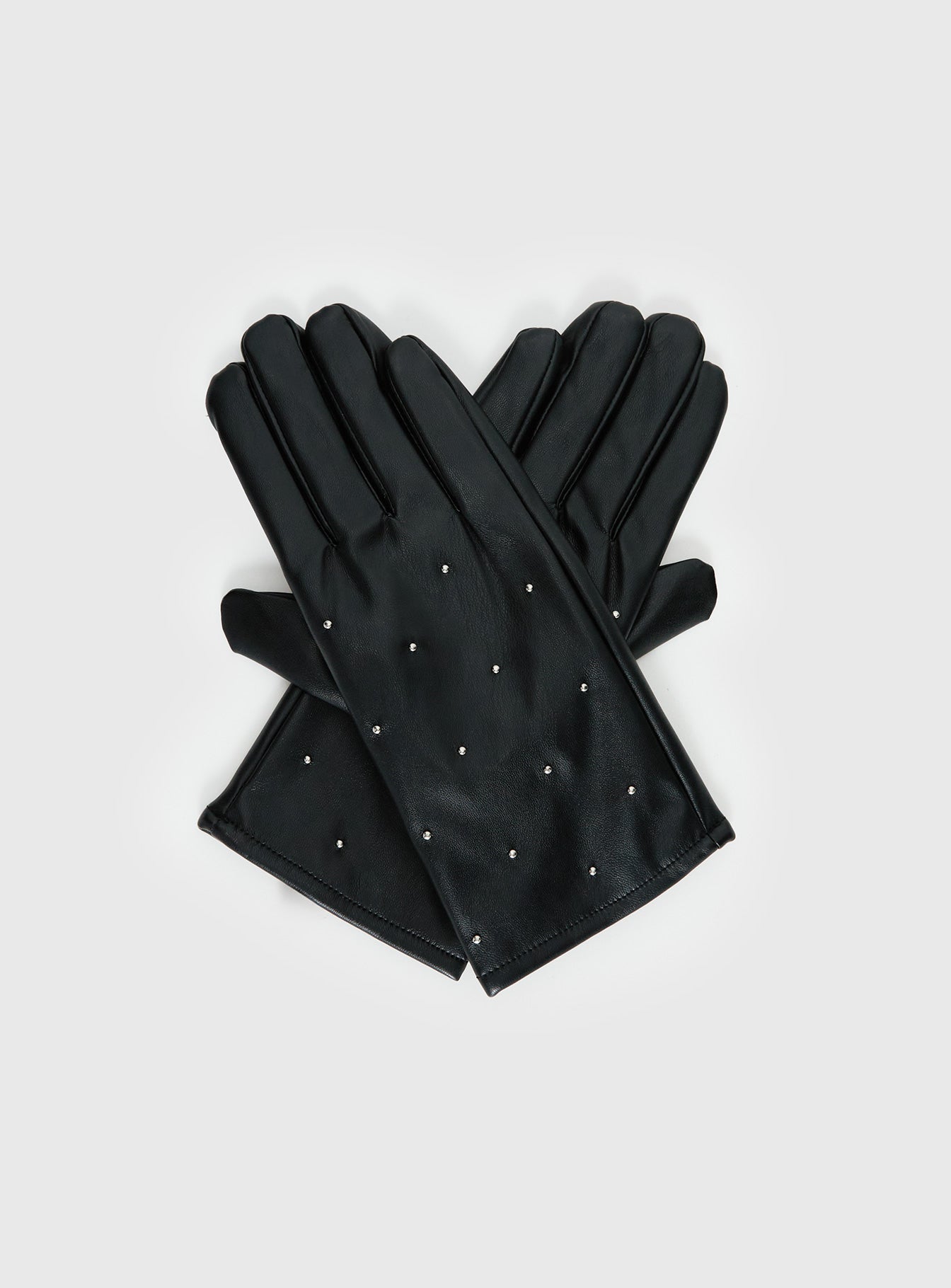 Zaylah Faux Leather Stud Detail Gloves Black | Princess Polly