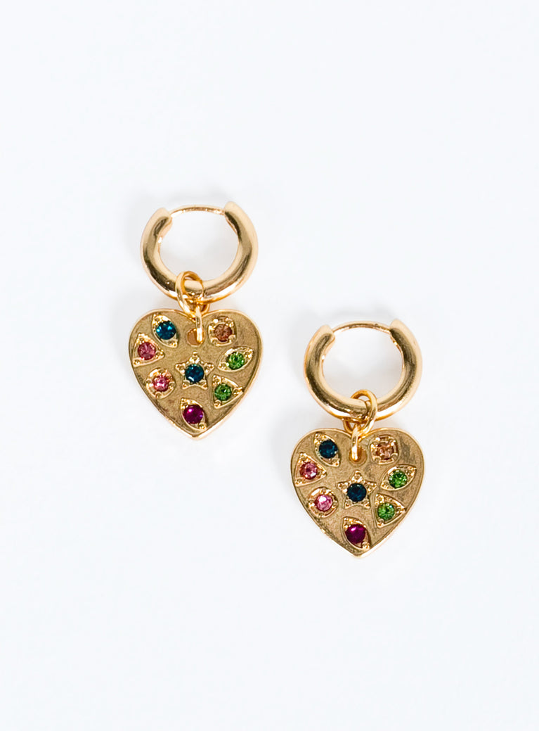 Gold-toned earrings Hoop fastening, gemstone detail