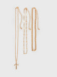 Gold-toned necklace pack  Three necklaces in pack, Pack of three chains that can be worn sepeartely, cross drop charm, lobster clasp fastening