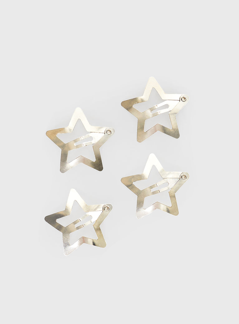 Silver toned star shaped hair clip pack