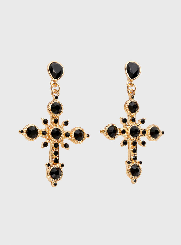 Mako Cross Earrings Gold / Black