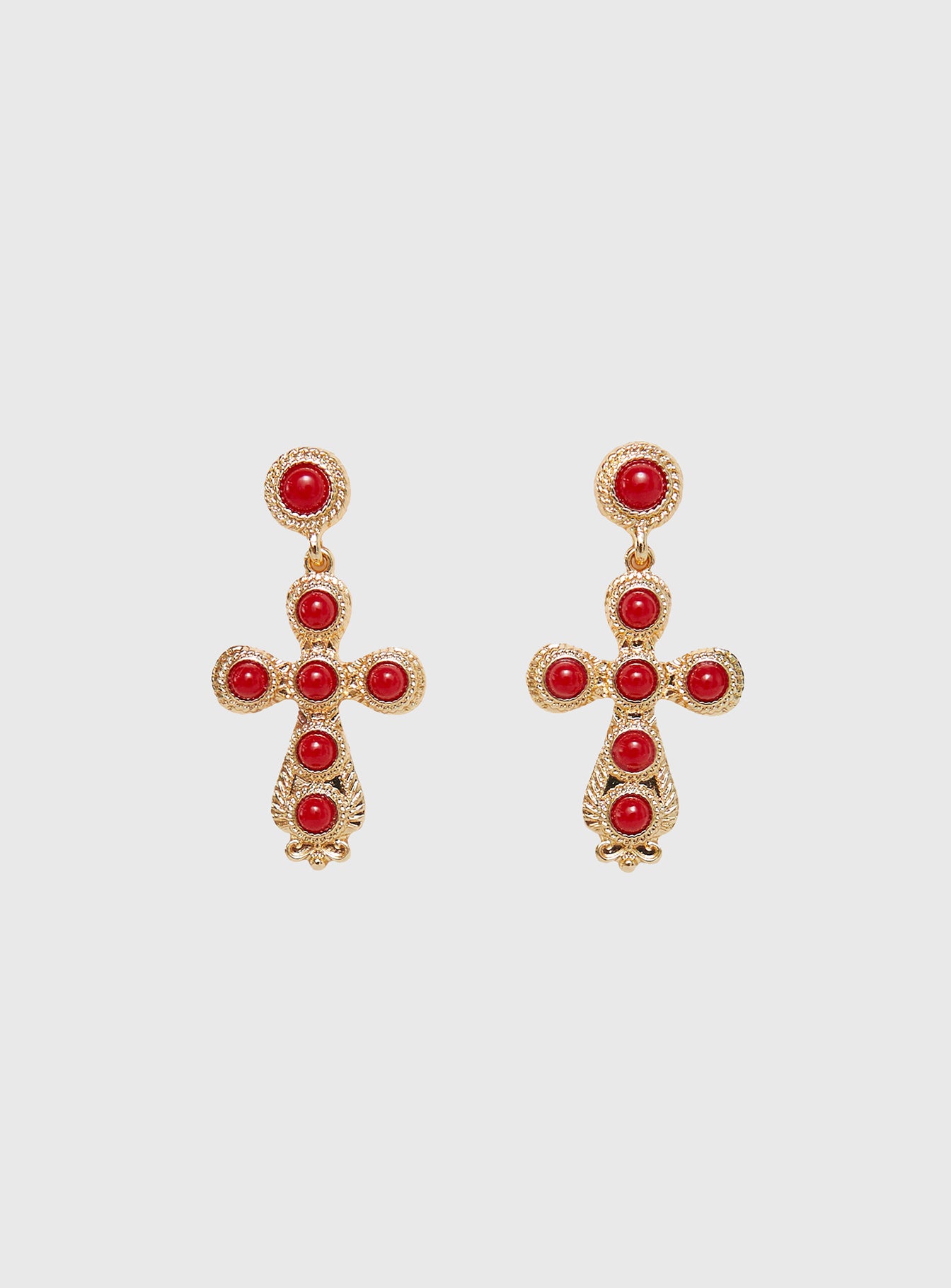 Oakwood Cross Earrings Gold / Red