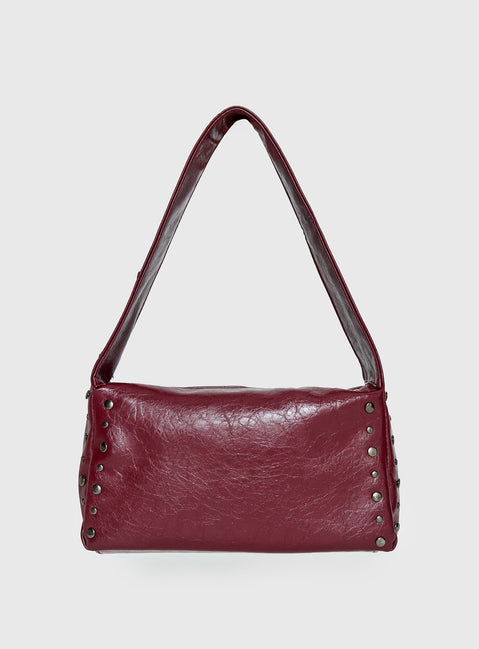 Kaiser Stud Detail Shoulder Bag Burgundy