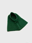 Green Knit Hood Drawstring tie fastening