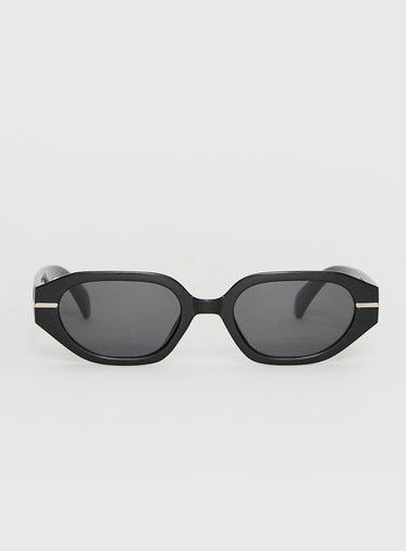 2x Princess Polly Rectangular Sunglasses in Black and Cream with Gold Accents Indi Sunglasses Black / Gold | Princess Polly main image 4