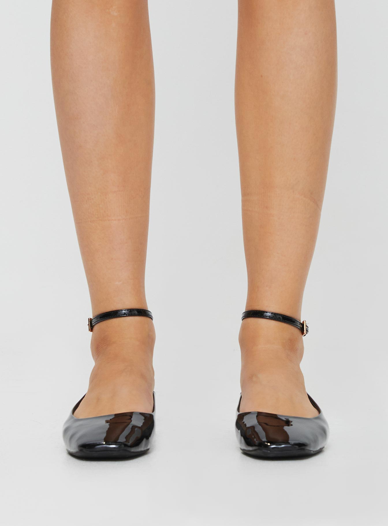 Faux leather ballet flats Single ankle strap with buckle fastening, square toe, padded footbed