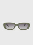 Sunglasses Rectangular shaped lenses, wide arms, gradient smoke tinted lenses, moulded nose bridge