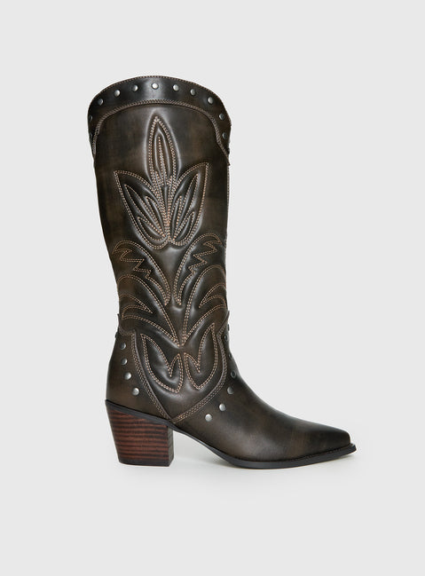 Billini Damica Cowboy Boots Washed Brown