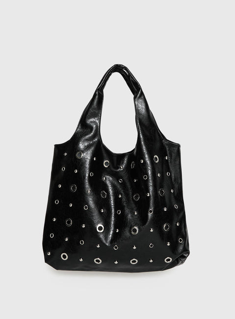 Find Your Love Eyelet Detail Shoulder Bag Black