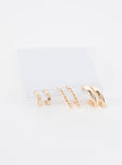 Gold-toned earring pack Set of 3 pairs, hoop design, stud fastening