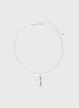 Pearl necklace Silver-toned cross charm, lobster clasp fastening Princess Polly Lower Impact