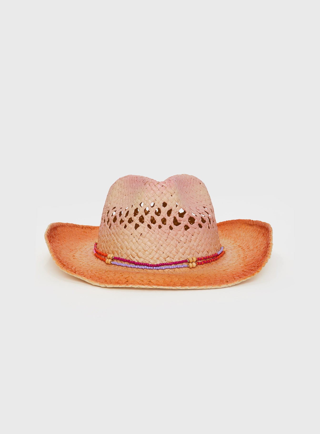 Straw cowboy hat Moulded brim, ombre design, beaded detail