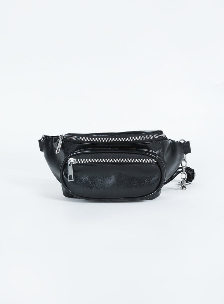 Faux Leather Chain Fanny Pack Black