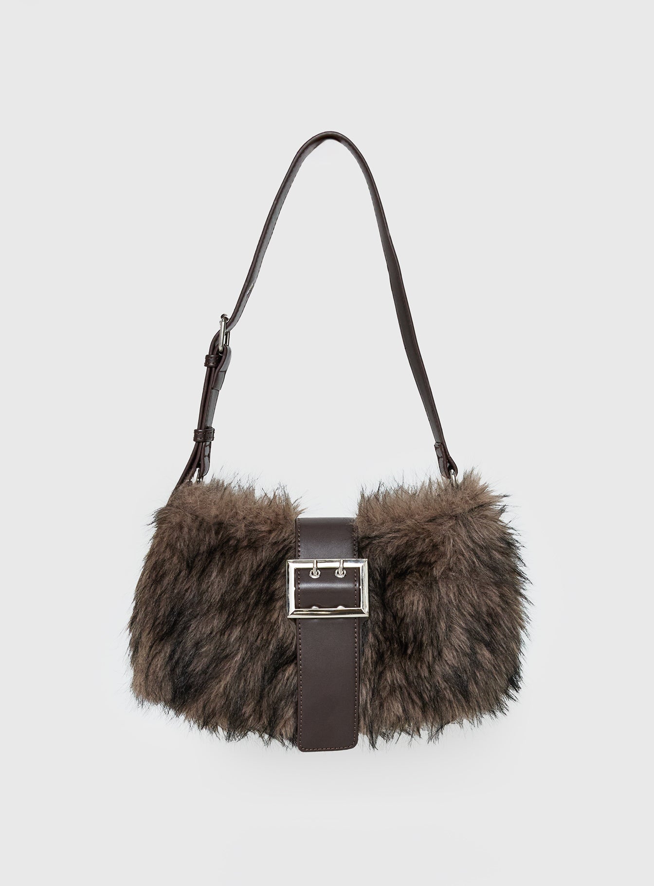 Elliot Faux Fur Shoulder Bag Brown | Princess Polly