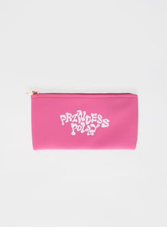 Pink Pencil case Zip fastening with gold toned hardware graphic print 