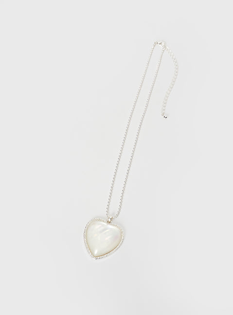 Silver-toned necklace Large heart pendant, lobster clasp fastening