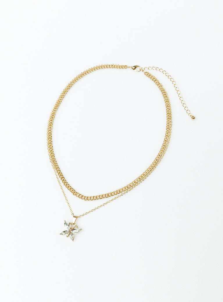 Necklace pack Gold toned Drop charm Diamante detail