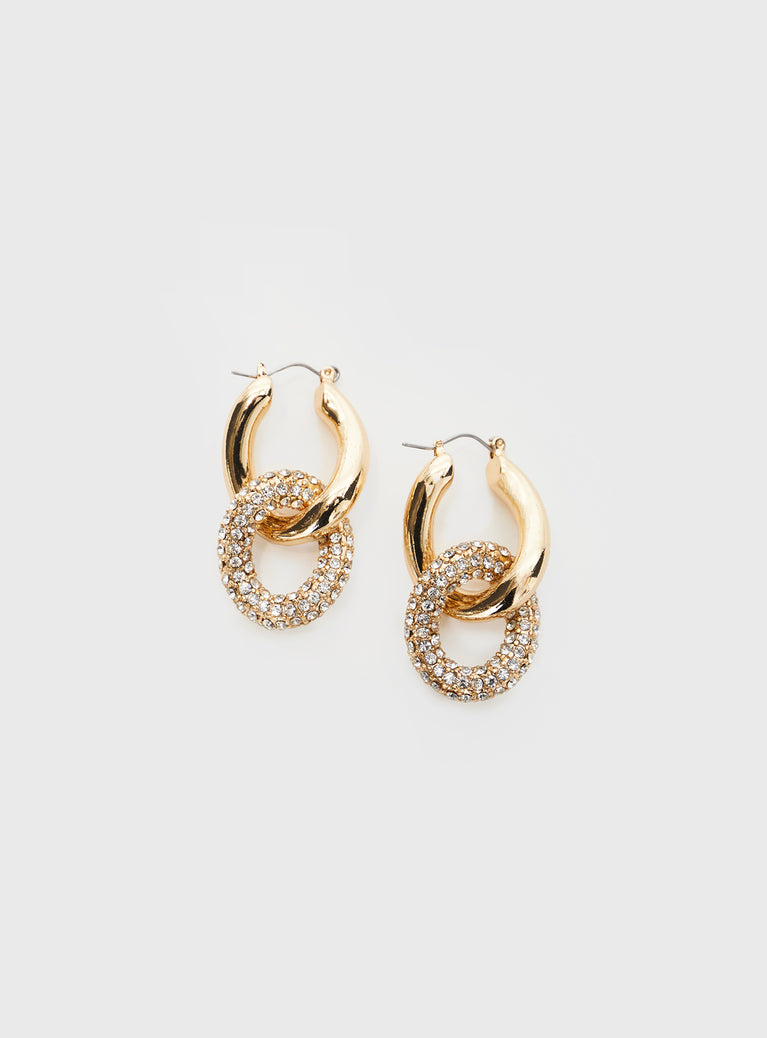 Gold-toned hoop earrings Drop design, latch fastening, diamante detail