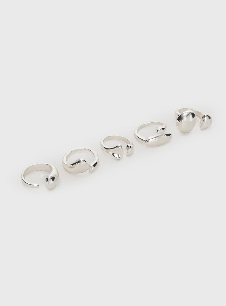 Silver-toned ring pack Pack of five, chunky style Princess Polly Lower Impact