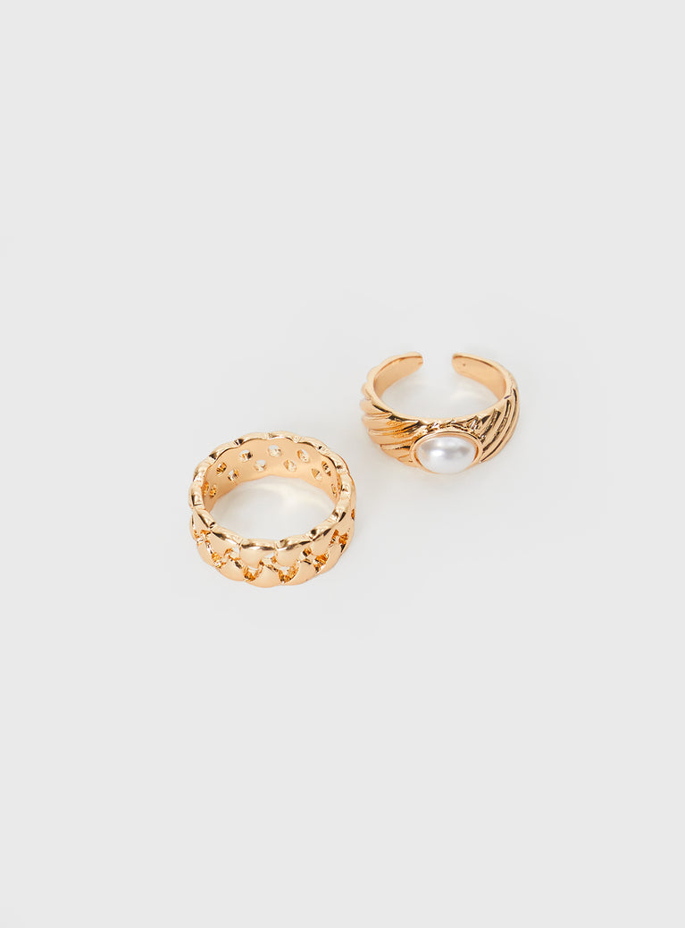Gold-toned ring pack Pack of two, pearl detail, lightweight