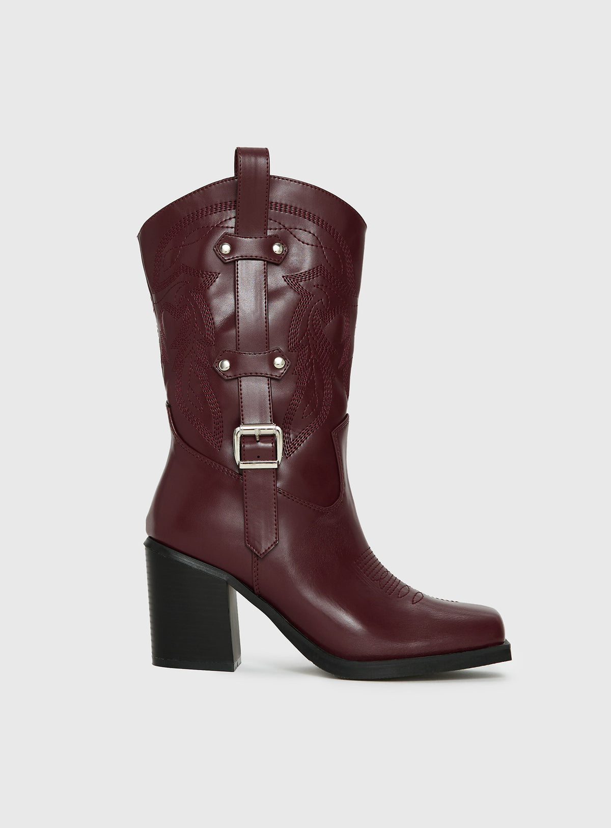 Princess Polly Cypress Western Boots Burgundy