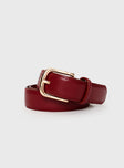 Red Faux leather belt with gold-toned buckle