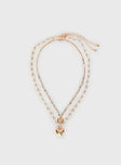 Gold-toned necklace pack Set of two, pearl & gemstone detail, lobster clasp fastening, heart pendants