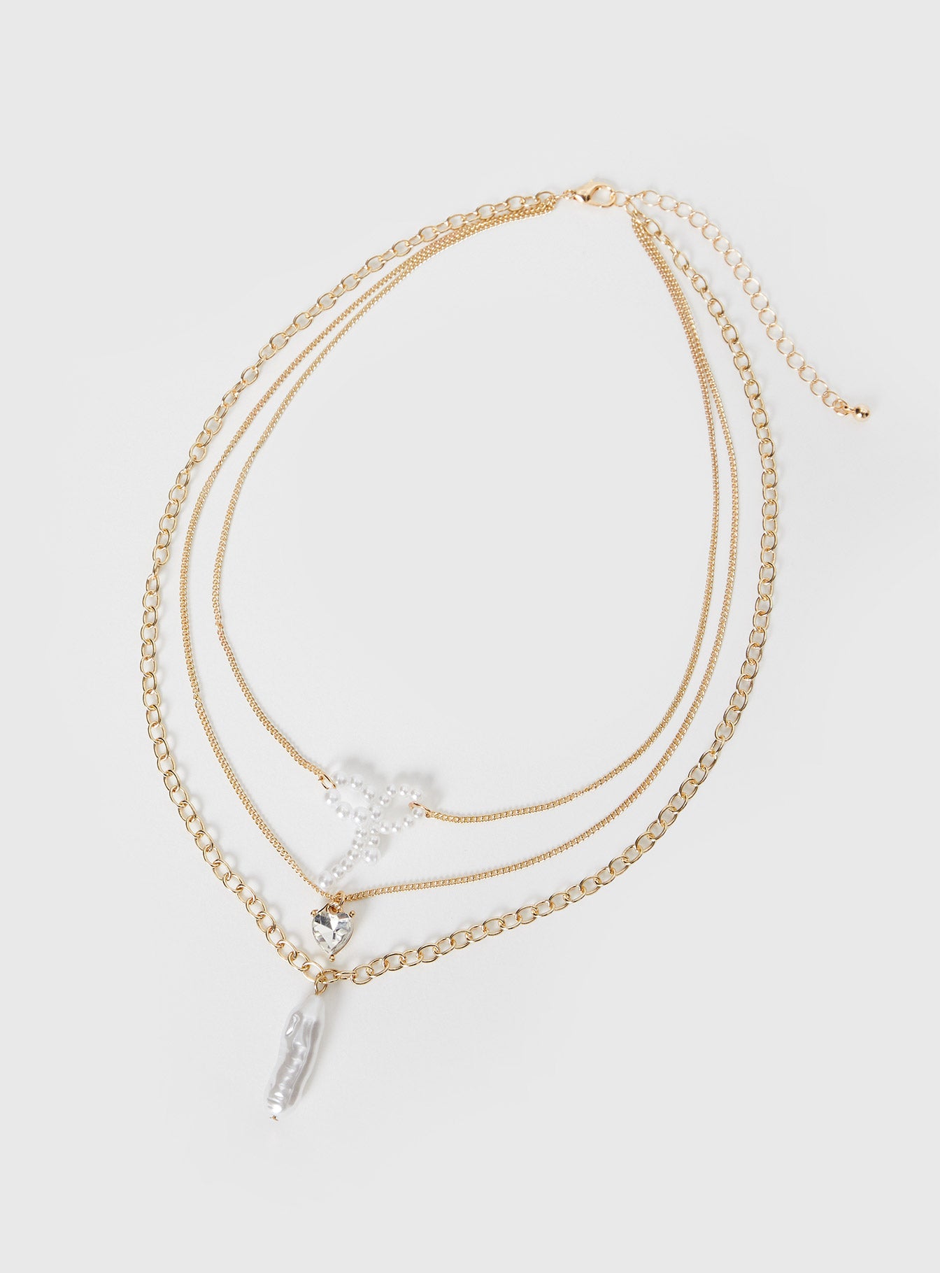 Gold-toned necklace set Pearl and diamante detail, three fixed chains - these cannot be worn separately, lobster clasp fastening