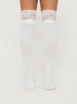 White Knee high socks with lace cuff
