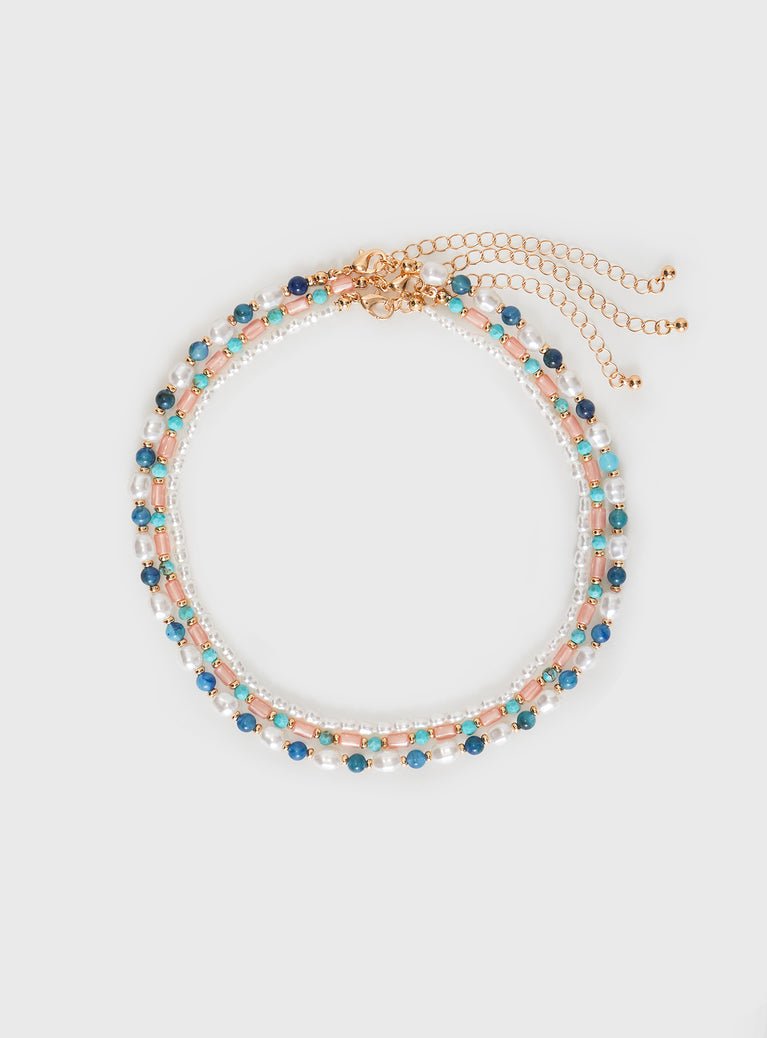 Necklace Double layered style, beaded design, gold-toned, lobster clasp fastening