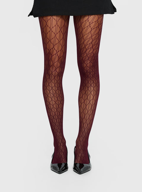 Amelyn Textured Sheer Tights Red